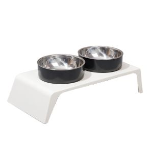 OUTOPEN Non-Slip Cat Food Water Bowl Double Bowls Anti-flip Pet Water Feeder Container Simple Detachable Elevated Pet Feeder Bowl Pet Supplies
