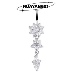 HUAYANG01 [2023 new HOT FASHION] Mới bụng nút Nhẫn dangle pha lê Rhinestone rốn Bar body đồ trang sức