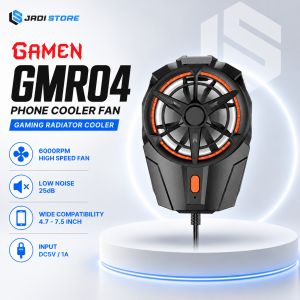 GAMEN GMR04 Fan Cooler HP Gaming Radiator Cooling Fan Kipas Pendingin Smartphone 6000RPM Low Noise 25dB Kompatibel Ponsel 4.7-7.5 Inch dengan Input DC5V/1A Desain Stylish dan Ringkas untuk Bermain Game