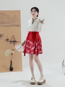Jualan Panas@Chinese Printed Improved Horse Face Skirt Womens Summer National Style Fashion Design Temperament Half-body Skirt Pleated Short Skirt