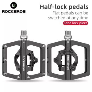 Rockbros Aluminum Alloy Bike Pedal 2 in 1 Dual Function MTB Cleats Pedal Smooth Sealed Bearing Road Bicycle Flat Pedal With Cleats Bike Accessories