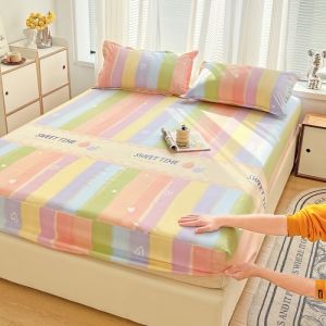 New Fitted Bedsheet With Rubber Single/Super Single/Queen/King Cadar Premium Skin-friendly Cotton Mattress Cover Soft Bed Cover