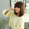(สีดำ)วิกผมสั้น แบบตรงปลายงุ้มเข้าทรง หน้าม้าสไลด์บางสไตล์เกาหลี. 