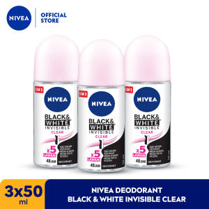 (PAKET HEMAT ISI 3) NIVEA Deodorant Roll On Black & White Invisible Original 50ml - Deodoran wanita melawan bau badan tahan keringat anti noda residu dengan wangi tahan lama seharian - Antiperspiran tidak mengandung ethyl alkohol cocok semua jenis kulit