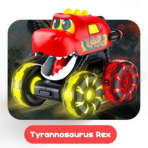 Press to Go Dinosaur Inertia Cars with Lights for Kids Tyrannosaurus Triceratops Vehicle Playset Mainan Bayi