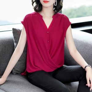 Áo blouse trắng trang trọng tay dài kiểu dáng 3 4 dành cho nữ có nhiều kích cỡ chất liệu dày dặn cổ chữ V gợi cảm phong cách Hàn Quốc phù hợp mặc thường ngày hoặc đi làm áo thun trơn.