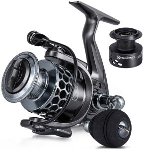 Sougayilang Multicolor and Silver gray 13+1BB CNC Aluminum Spool Graphite Frame Fishing Spinning Reel Hollow-carved Design Max Drag 22LB/10KG