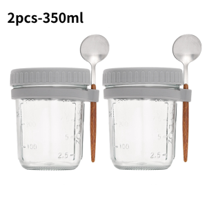 Uliekhy 350ml Overnight Oats Glass Cup Oatmeal Jars Breakfast Coffee Cup with Lid Spoon Portable Sealed Glass Mason Jars Milk Oatmeal Cup Water Bottle Drinkware Mugs