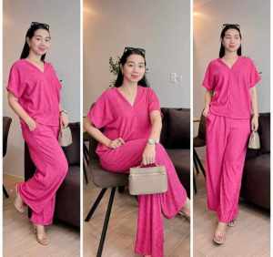 kate Plain Color Textured  V Neck Top and Pants Terno Set for Women  - fits XS to large - good quality - super kapal ng tela - trending  - 100 percent cotton - mall quality - Top pick  - madaling maubos - trending  - made of imported fabric - affordable a