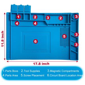 Premium Heat Resistant Solder Pad Large Anti-static Magnetic Silicone Pad Repair Pad With Scale for Cell Phone Computer and Other Electronic Repairs 17.7 "*11.8" Blue