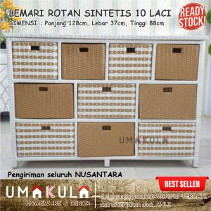 RAK LEMARI ROTAN SINTETIS Meja Bufet 10 Laci Penyimpanan Serbaguna Minimalis Modern Murah Terbaru