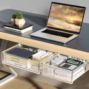 ROLL Hanging Table Shelf Storage Box Invisible Storage Pull Out Storage Box Hidden Drawer  Large Capacity Undertable Drawer