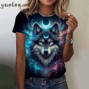 Woman Clothes Animal T-Shirt for Women Funny Wolf Pattern Tees Summer New Harajuku T-Shirts Y2k Tops Loose Short Sleeves Clothes