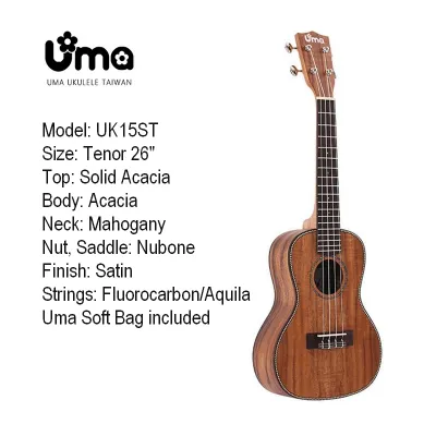 UMA UK15ST Solid Acacia Koa Top Tenor Ukulele