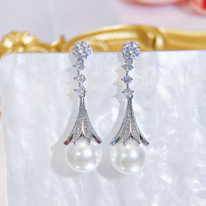 Sequito cao quý tiệc cưới cô dâu đồ trang sức mạ vàng trắng Pave thiết lập vòng aaaaa Zircon Lập Phương Chất lượng cao giọt trân châu Bông tai se958
