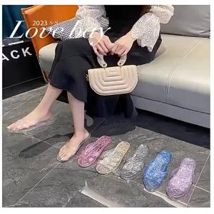 Crystal Plastic Indoor Slippers For Women Summer Jelly Color Bathroom Sandals Transparent Non-Slip Odor-Resistant Slip-On Slippers For Outdoor Wear