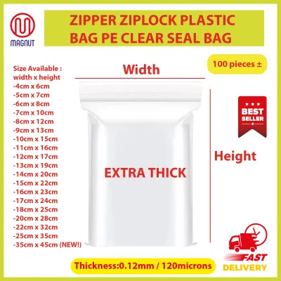 Extra thick - 100pieces / thickness : 120 microns / 0.12mm- Plastic Zipper Bag / Zip Lock Bag / Zip Bag / Transparent Packaging Plastic Bag with Sealable Zipper Zip Lock ( many SIZES AVAIALBLE )