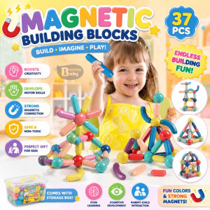37PCS Magnetic Building Blocks for Kids 3D Sticks Spheres Enhances Creativity Safe Design Set