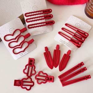 FLICKS New Year Headwear New Years Red Hair Clip Red Chinese Style Red Rhinestone Hairpin Fashion Fresh and Sweet Matte Snap Hair Clips Girl