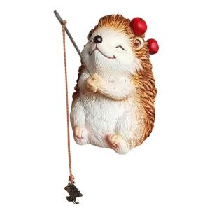 Whimsically Hedgehog Fishing Resins Figurine Ornament Decoration For Fish Tanks Environment And Home Interior Styling