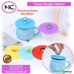 Tutup Gelas Silikon Karaker Lucu Penutup Cover Cangkir Mug Kopi Kedap Udara Motif Kartun BPA Free