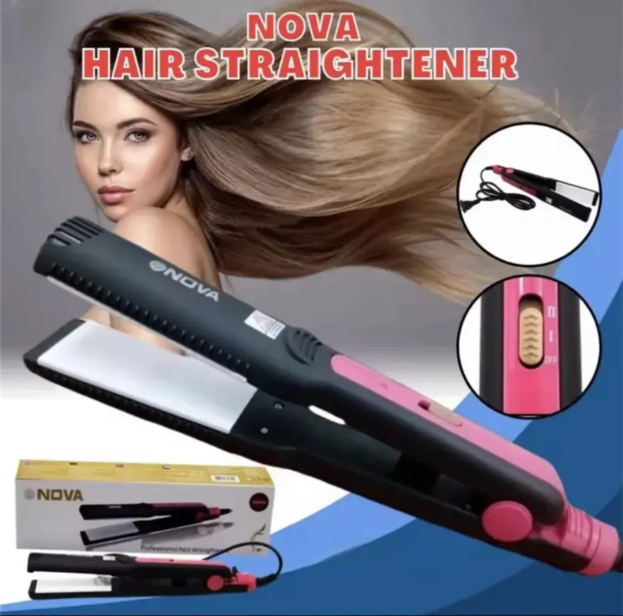 (2IN1 SALE) NOVA-325 Professional Electric Splint Temperature Adjustment  Hair Straightener (Black )with FREE Foldable Blower Household Hair Dryer