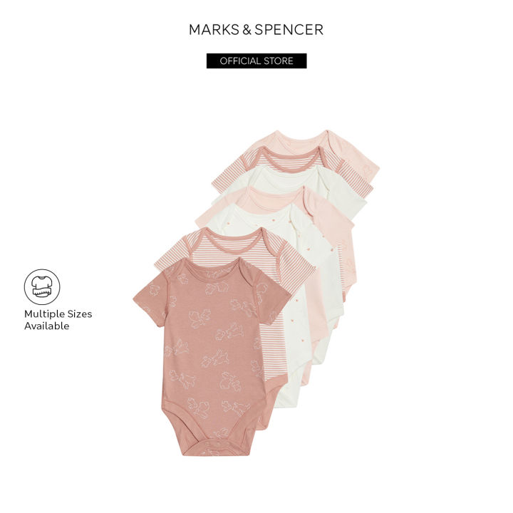 M&S 7pk Pure Cotton Bodysuits (5lbs-3 Yrs) T92/2542S Lazada