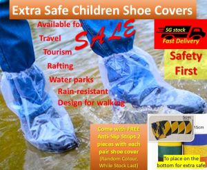 [1 pair] Disposable Children Waterproof Shoe Covers ⚡Free Anti-Slip Strip ⚡Individual Pack Easy to Carry ⚡Extra Safe + 2 strips