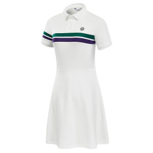 Summer Golf Dresses Womens Tennis Skirt Slim Stripe Sport Maxi Dresses Short-Sleeved Lapel Collar Breathable Quick-Dry Badminton Short Skirt