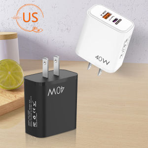 TYPE-C+USB ศัพท์มือถือโปรโตคอลเต็มรูปแบบ 40W เครื่องชาร์จ 5V3A มาตรฐานยุโรป อเมริกา และอังกฤษ PD25W อะแดปเตอร์ชาร์จเร็วสุด