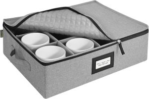 BALEINE China Storage Containers Sturdy Quilted Wine Glass Storage Plate Organizer with Carry Handles Moving Boxes for Dishes Cups Mugs and Stemware (Plate Mug Combo Soft Shell Cream)