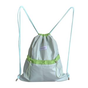 LANGJ แบบเกาหลี กระเป๋าเป้แบบมีเชือก ความจุขนาดใหญ่ ความแตกต่างของสี กระเป๋าไนลอนน้ำหนักเบา ลำลอง กระเป๋าโท้ต กระเป๋าสะพายไหล่ ผู้หญิง