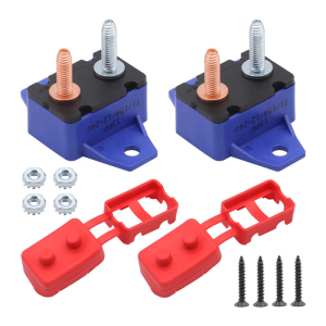 Pack of 2 15A Auto Reset Circuit Breakers with Red Sheath for 12/24VDC Applications Metal Mounting Brackets Included