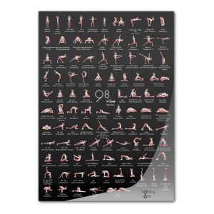 โปสเตอร์โยคะท่าต่างๆ 98 ท่าพร้อมชื่อเรียก ขนาด 50x70 cm. (98 yoga poses) สำหรับผู้ฝึกเล่นโยคะ