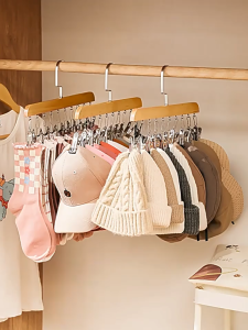 Solid Wood Multi Clip Hanger Penyangkut Topi Stokin Hat Socks Organizer 10 Clips 360° Rotating Space Saving Closet