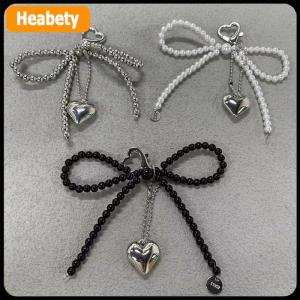 【2-3 days delivery】 Delicate Beaded Key Chain Handmade Pearl Bow Shaped Pendant Keyring Heart Keychain Ornament Pearl Decoration For Bags Phones