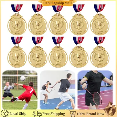 [Ueb Flagship Mall]10Pcs Gold/Silver/Bronze Medal Award Medals with Neck Ribbon Students Rewards Competition Prize Medals for Sports Games