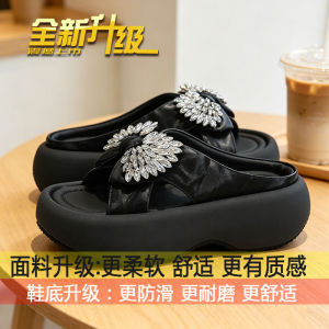 [Free Shipping] Rhinestone Bow Versatile Fashion Casual Thick-Soled Beach Sandals 2026 Summer New Fashion WomenS Slide Sandals
