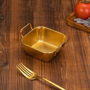 SEKINEW With Handle Korean Stainless Steel Plate Silver and Gold Durable Flat Dish Creative Square Snack Plate Home