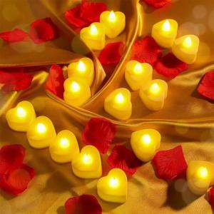 24Pcs Heart Shape LED Candle Battery Operated Flameless Tealight Candles Romantic Candles Light Home Wedding Table Decor