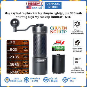 Máy xay hạt cà phê cầm tay kèm pin 60 cấp độ xay 2 trong 1 thương hiệu Mỹ HiBREW G4C thế hệ mới 6 hình nón - Dung lượng pin 980mAh (BH 1 NĂM)