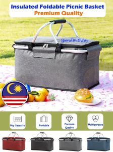 Insulated Foldable Picnic Basket Grocery Basket Camping Cooler Bag Bakul Berkelah Storage Basket