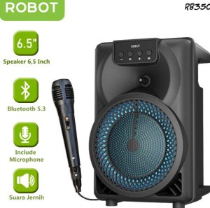 Robot RB350/ RB700 Speaker Bluetooth Karaoke Speaker driver 8 Inch with Wired Microphone Bluetooth5.3 Driver 6.5mm Inch RGB Colorful lights 4 Jam Playtime -  Mendukung pemutaran musik dari kartu TF USB 3.5mmAUX dan Bluetooth Garansi Resmi 1 Tahun.