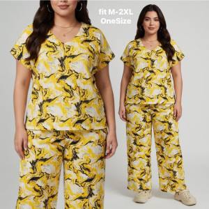 ELEGANT TIEDYE BARK CREPE COORDINATES VNECK TERNO SQUAREPANTS WITH 2-POCKET HIGH-QUALITY CAN FIT MEDIUM UP TO 2XL.