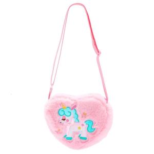 Kids Bag Heart Shape Shoulder Bag Cartoon Unicorns Messenger Bag Girl Plush Crossbody Bag Lovely Purse for Daily Use