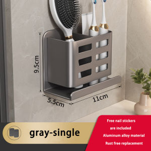 2 In 1 Bathroom Storage Rack High-capacity Toothbrush Holder Bathroom Comb Razor Metallic Storage Rack Hole-free Wall-mounted Rack Shelf