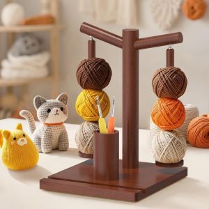 SKJK STUDIO Làm thủ công Giá đỡ sợi gỗ Lớn Tự làm Giá đỡ sợi móc Máy phân phối sợi để bàn có giá đỡ điện thoại Máy quay sợi dành cho may vá