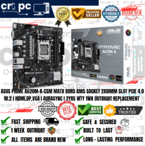 ASUS PRIME A620M-K-CSM MATX DDR5 AM5 SOCKET 2XDIMM SLOT PCIE 4.0 M.2 I HDMIDPVGA I AURASYNC