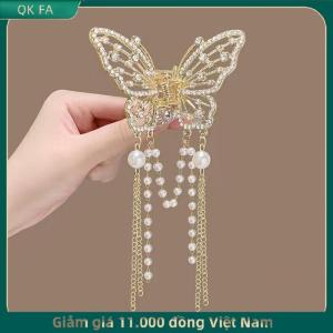 QK FA ✨ Tinh tế Rhinestone bướm tua tóc Claw Clip Hàn Quốc mới ponytail Braid ngọc trai Kẹp Tóc Cô Gái cua kim loại mũ Quà Tặng