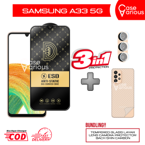 Paket 3in1 Tempered Glass Samsung A33 5G Anti Gores Layar Anti Static Free Tempered Camera + Skin